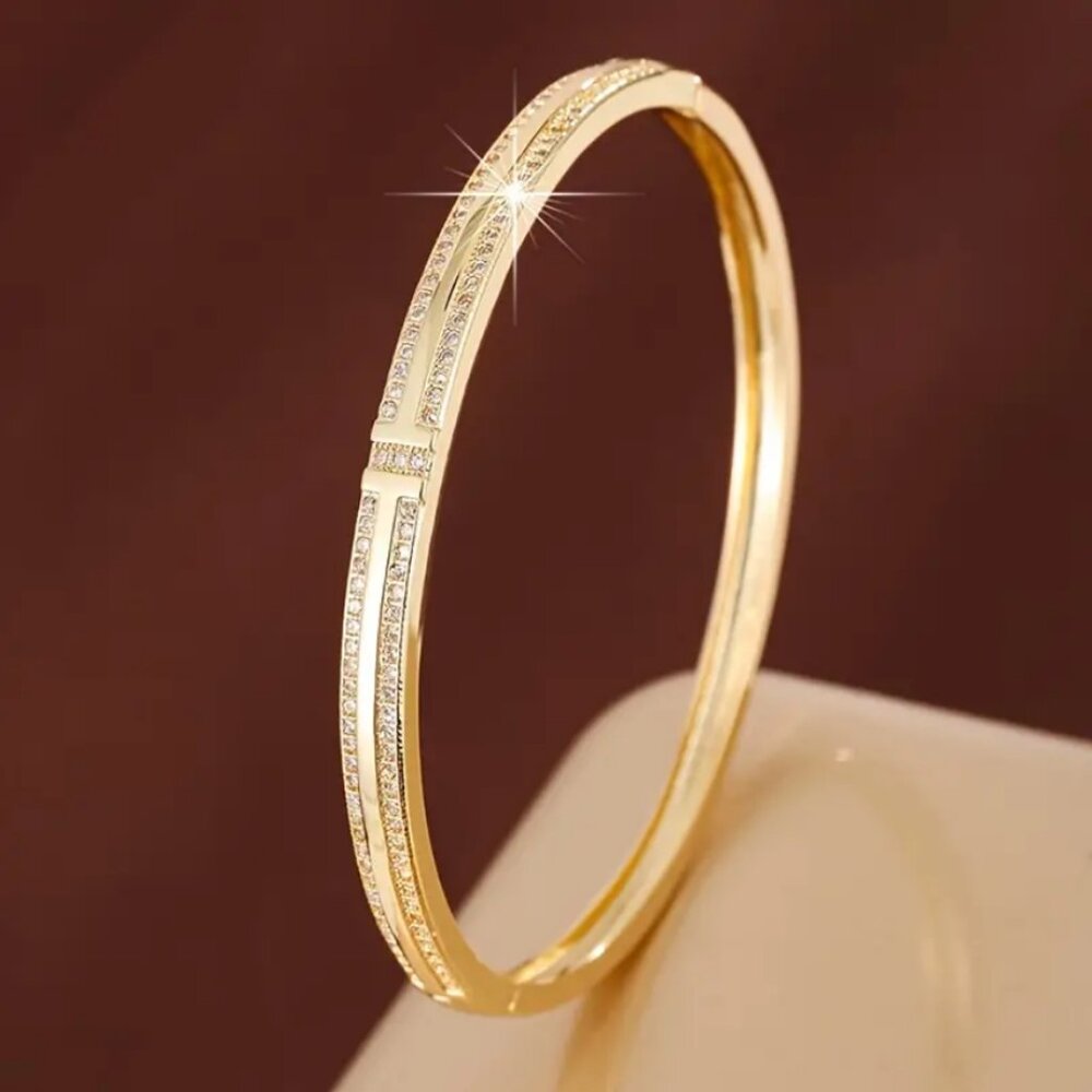14K Gold Womens 2ct Diamond Bangle Bracelet 14 Karat Silver Ladies 7" Jewelry